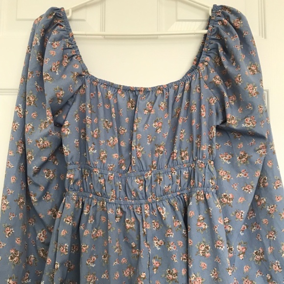 Streetwear Society Long Sleeve Sweetheart Neckline Tie Floral Dress S Blue Peach - Picture 9 of 15